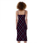 Black Pink And Blue Tartan Pattern Print Slim Fit Midi Cami Dress