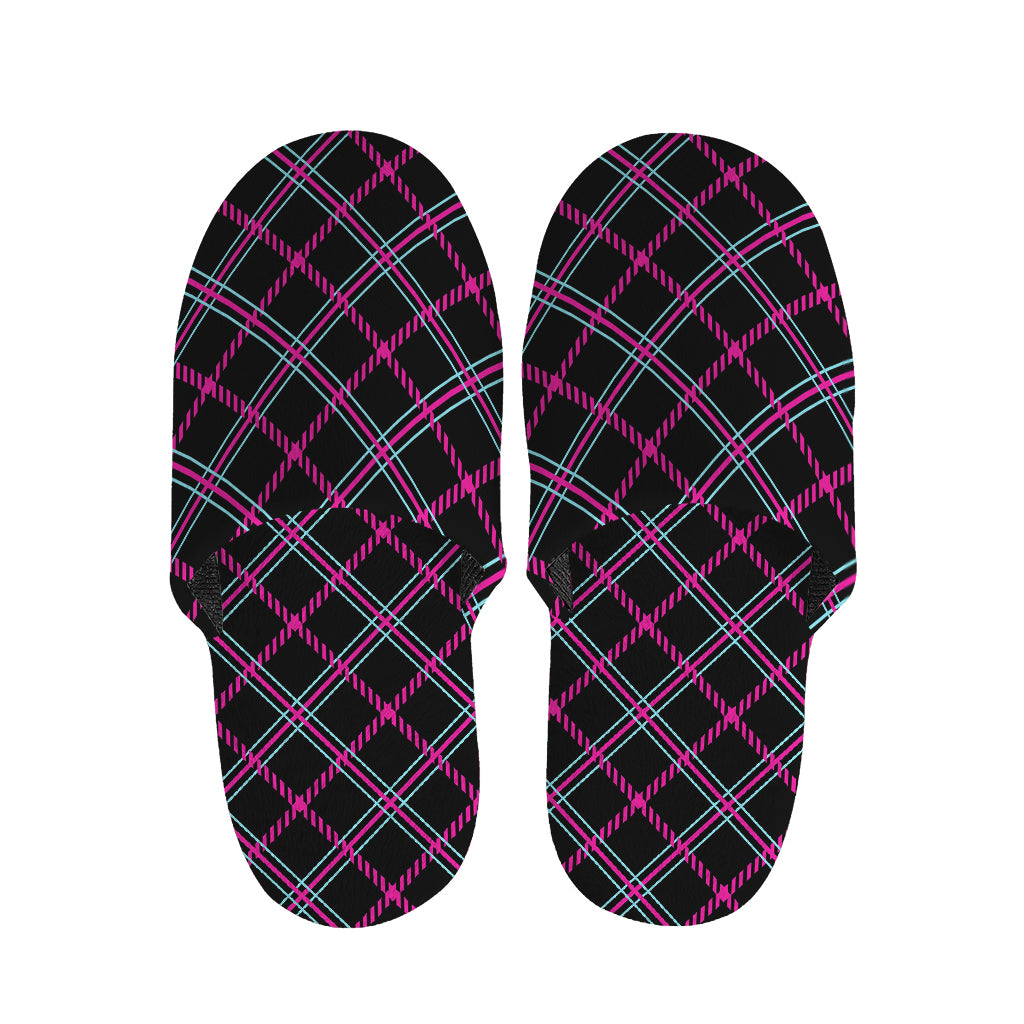 Black Pink And Blue Tartan Pattern Print Slippers