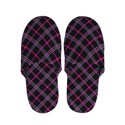 Black Pink And Blue Tartan Pattern Print Slippers
