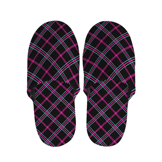 Black Pink And Blue Tartan Pattern Print Slippers
