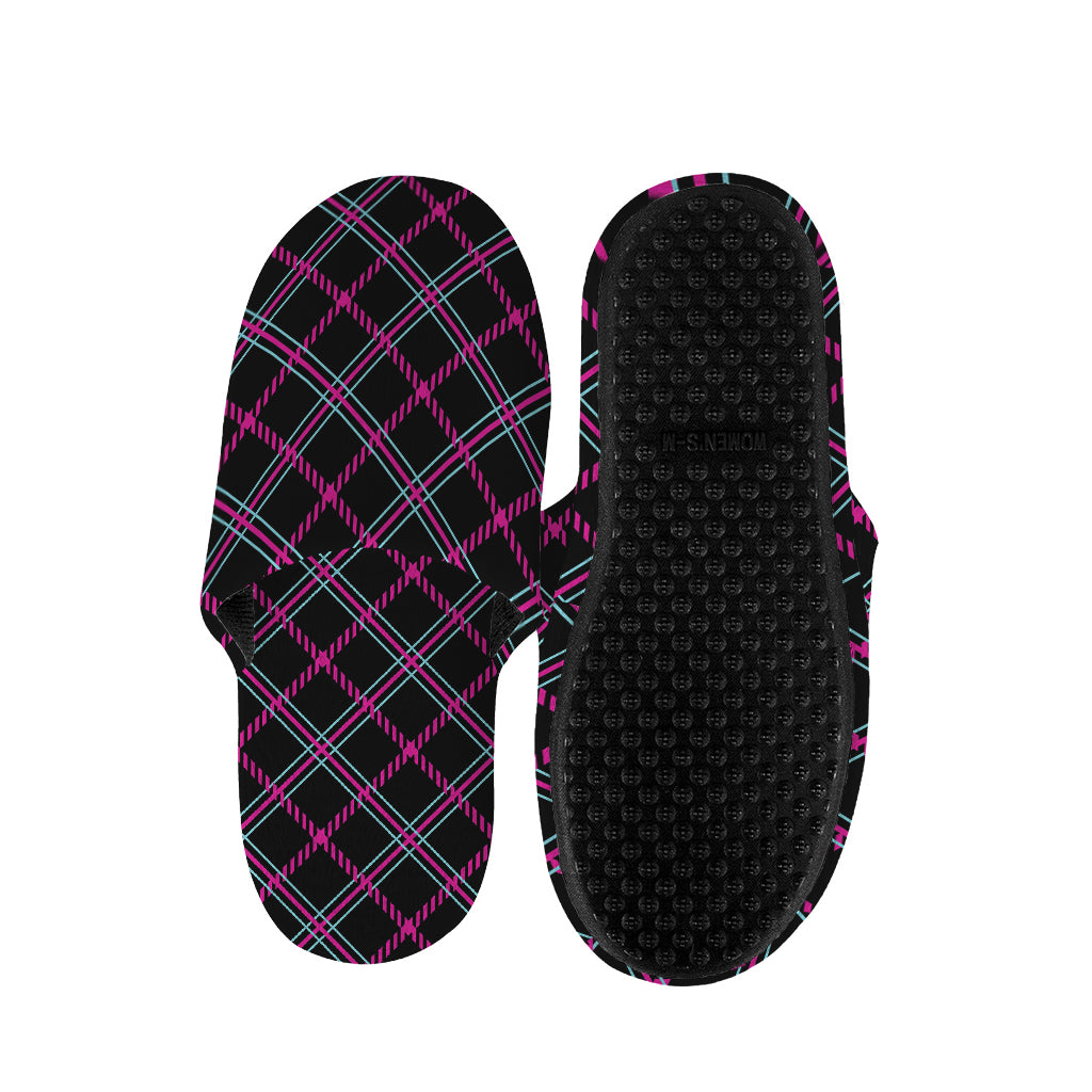 Black Pink And Blue Tartan Pattern Print Slippers