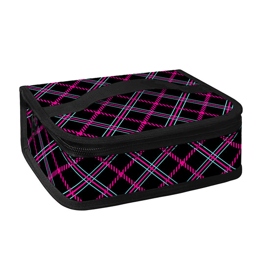 Black Pink And Blue Tartan Pattern Print Small Lunch Bag