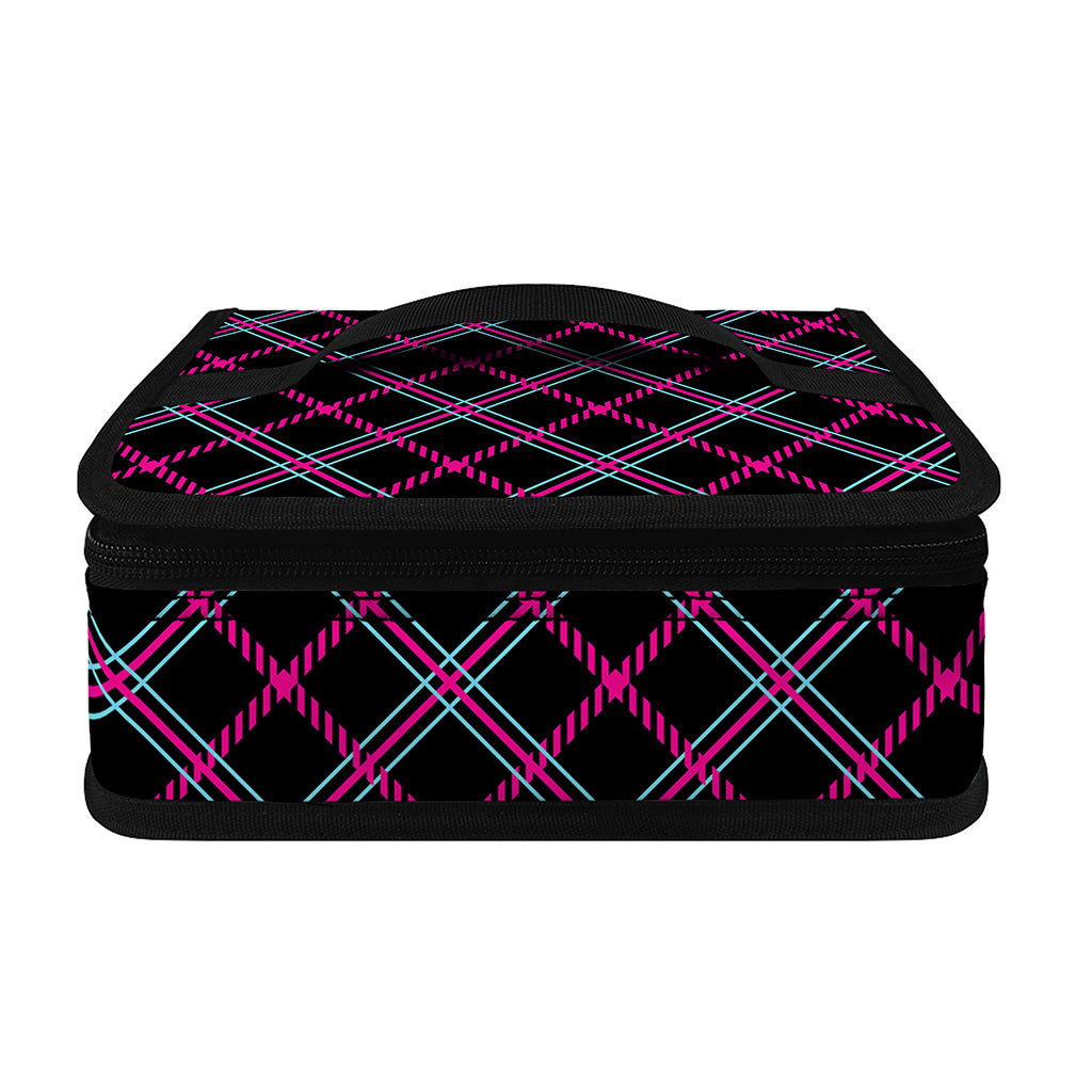 Black Pink And Blue Tartan Pattern Print Small Lunch Bag