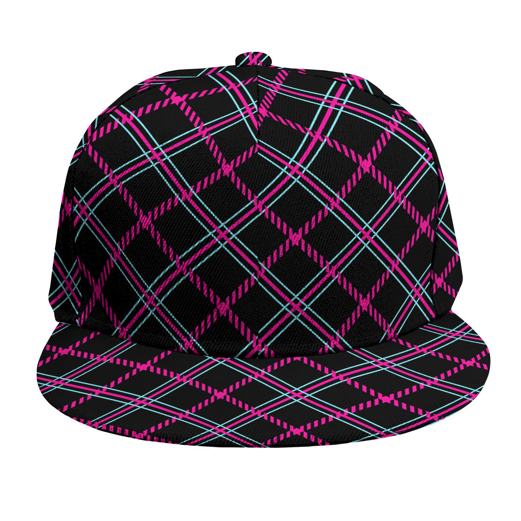 Black Pink And Blue Tartan Pattern Print Snapback Cap
