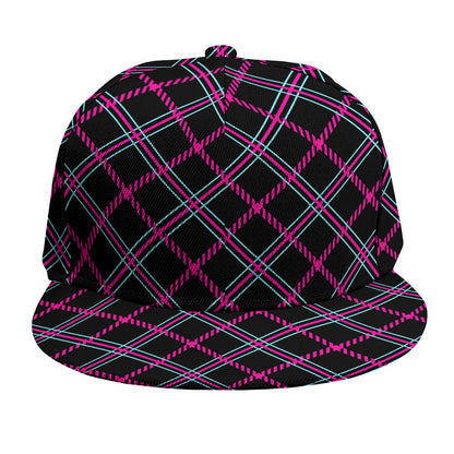 Black Pink And Blue Tartan Pattern Print Snapback Cap