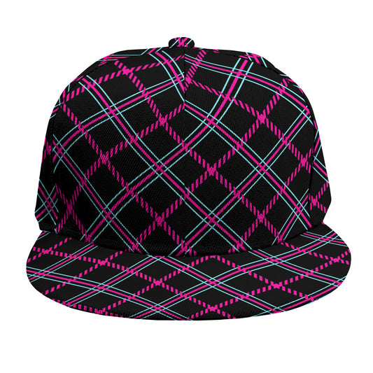Black Pink And Blue Tartan Pattern Print Snapback Cap