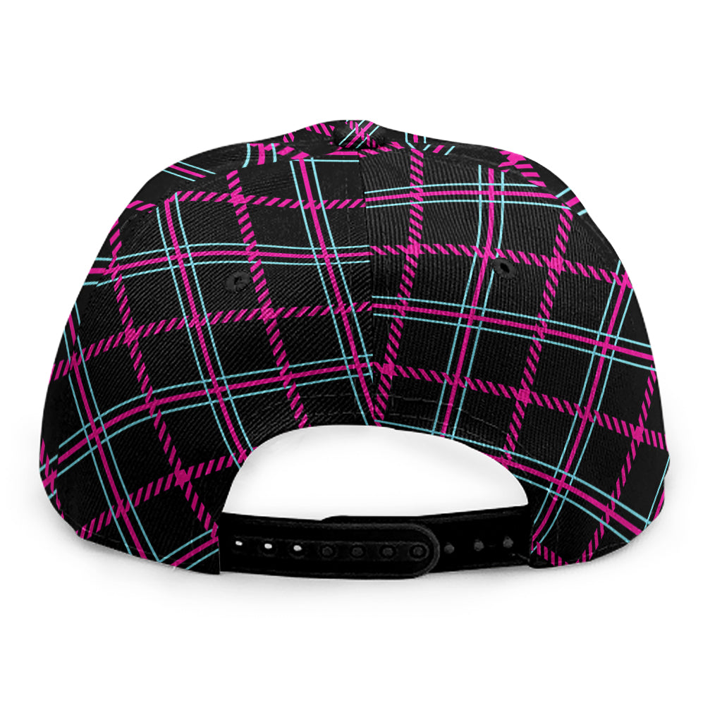 Black Pink And Blue Tartan Pattern Print Snapback Cap