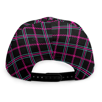 Black Pink And Blue Tartan Pattern Print Snapback Cap