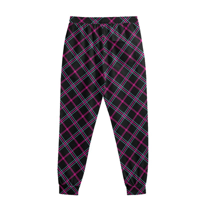 Black Pink And Blue Tartan Pattern Print Sweatpants