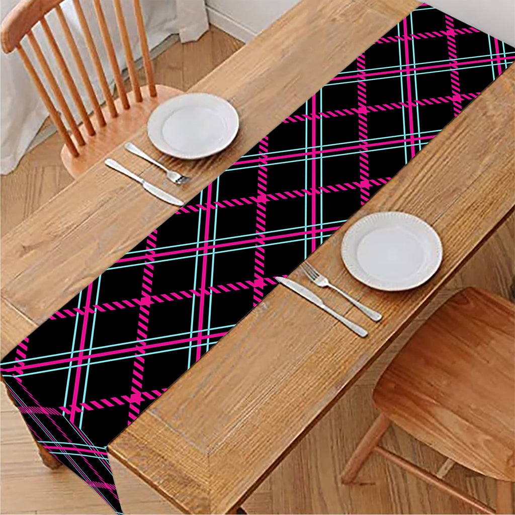 Black Pink And Blue Tartan Pattern Print Table Runner