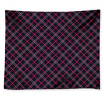 Black Pink And Blue Tartan Pattern Print Tapestry