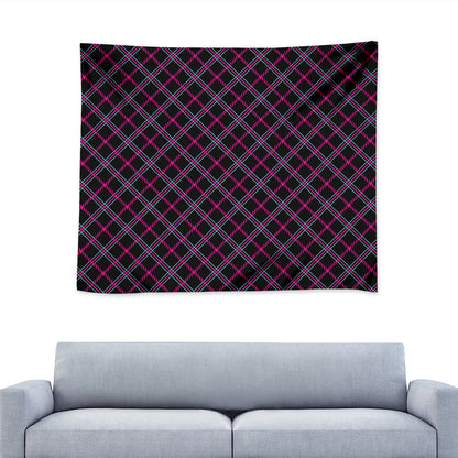 Black Pink And Blue Tartan Pattern Print Tapestry