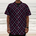 Black Pink And Blue Tartan Pattern Print Textured Short Sleeve Shirt