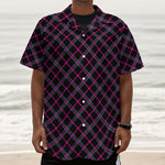 Black Pink And Blue Tartan Pattern Print Textured Short Sleeve Shirt