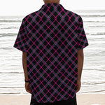 Black Pink And Blue Tartan Pattern Print Textured Short Sleeve Shirt