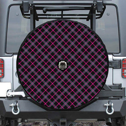 Black Pink And Blue Tartan Pattern Print Tire Cover With Camera Hole