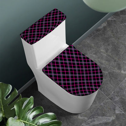 Black Pink And Blue Tartan Pattern Print Toilet Lid And Tank Cover Set