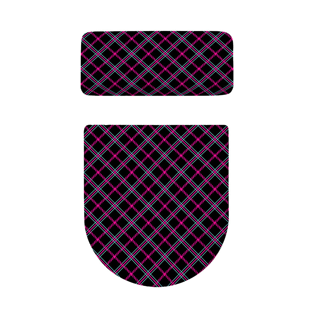 Black Pink And Blue Tartan Pattern Print Toilet Lid And Tank Cover Set