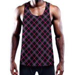 Black Pink And Blue Tartan Pattern Print Training Tank Top