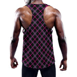 Black Pink And Blue Tartan Pattern Print Training Tank Top