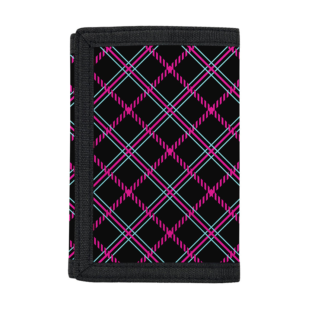 Black Pink And Blue Tartan Pattern Print Trifold Wallet