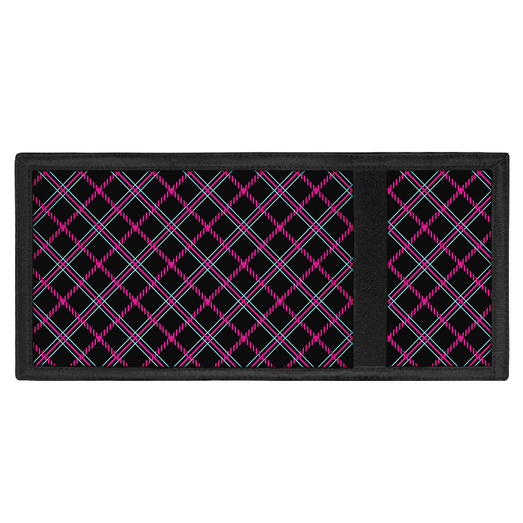 Black Pink And Blue Tartan Pattern Print Trifold Wallet