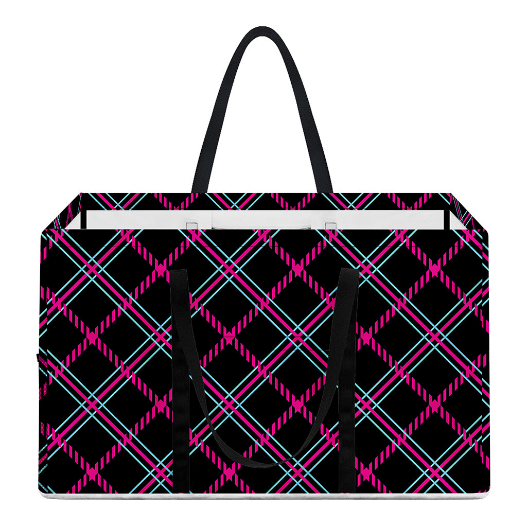 Black Pink And Blue Tartan Pattern Print Utility Tote Bag