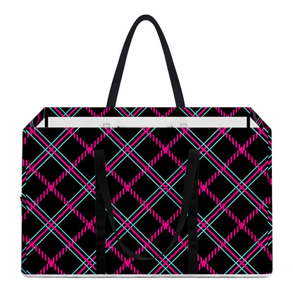 Black Pink And Blue Tartan Pattern Print Utility Tote Bag