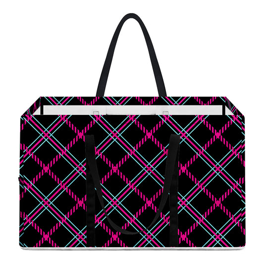 Black Pink And Blue Tartan Pattern Print Utility Tote Bag
