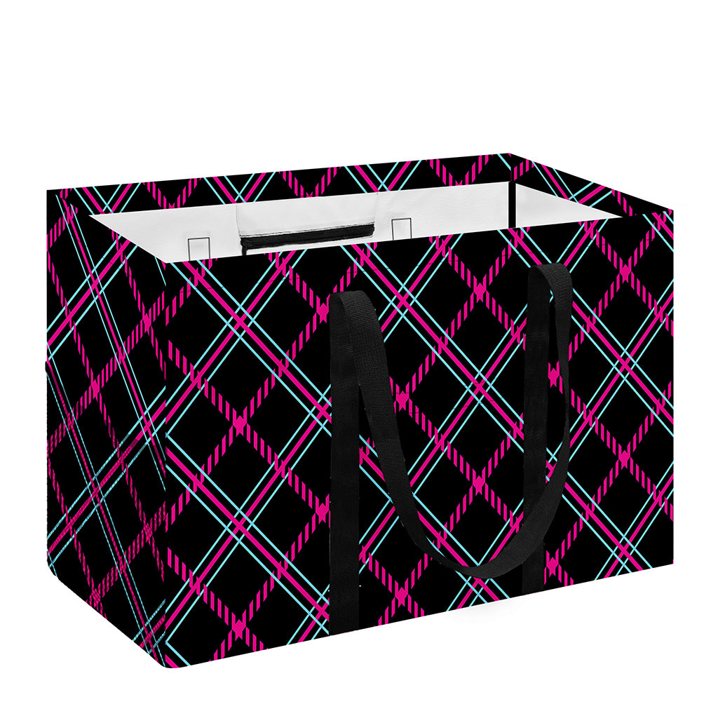 Black Pink And Blue Tartan Pattern Print Utility Tote Bag