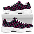 Black Pink And Blue Tartan Pattern Print White Chunky Shoes