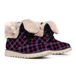 Black Pink And Blue Tartan Pattern Print Winter Boots