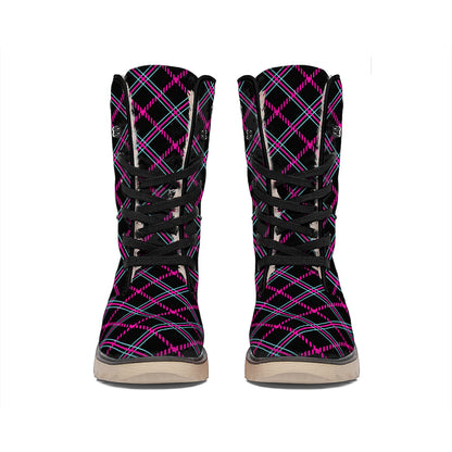 Black Pink And Blue Tartan Pattern Print Winter Boots