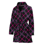 Black Pink And Blue Tartan Pattern Print Women's Bathrobe