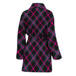 Black Pink And Blue Tartan Pattern Print Women's Bathrobe