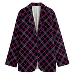 Black Pink And Blue Tartan Pattern Print Women's Blazer