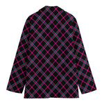 Black Pink And Blue Tartan Pattern Print Women's Blazer