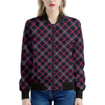 Black Pink And Blue Tartan Pattern Print Women's Bomber Jacket
