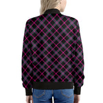 Black Pink And Blue Tartan Pattern Print Women's Bomber Jacket
