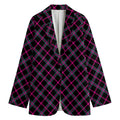 Black Pink And Blue Tartan Pattern Print Women's Cotton Blazer