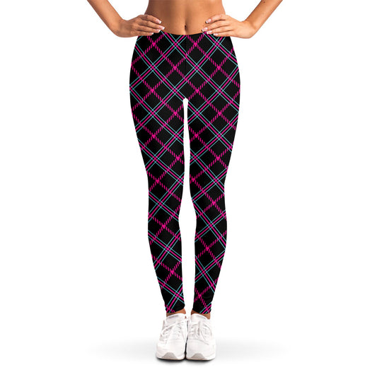 Black Pink And Blue Tartan Pattern Print Women's Leggings