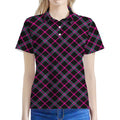 Black Pink And Blue Tartan Pattern Print Women's Polo Shirt