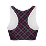 Black Pink And Blue Tartan Pattern Print Women's Sports Bra