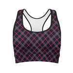Black Pink And Blue Tartan Pattern Print Women's Sports Bra