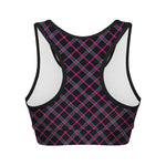 Black Pink And Blue Tartan Pattern Print Women's Sports Bra