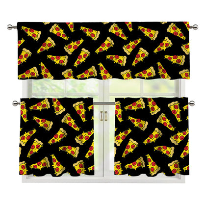 Black Pizza Pattern Print 3 Piece Kitchen Curtains
