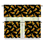 Black Pizza Pattern Print 3 Piece Kitchen Curtains