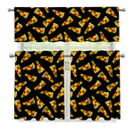 Black Pizza Pattern Print 3 Piece Kitchen Curtains