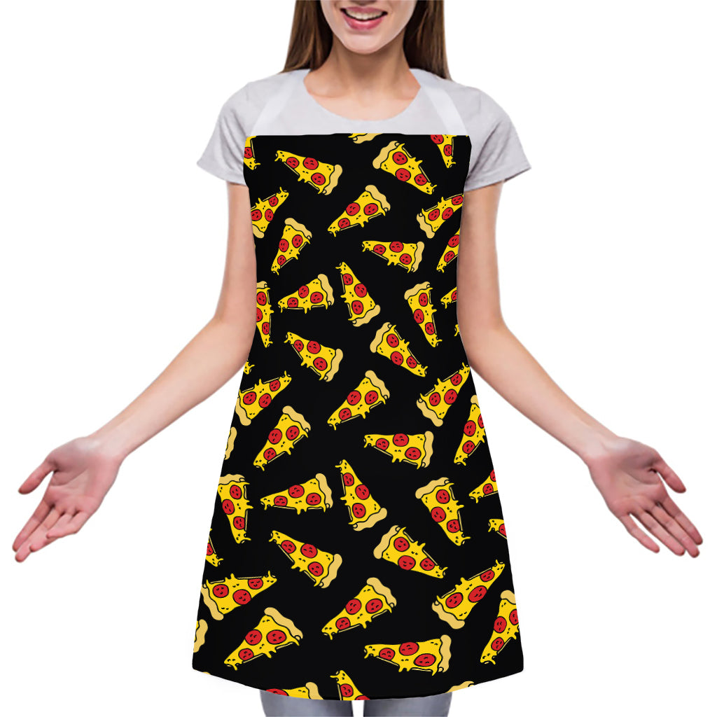 Black Pizza Pattern Print Adjustable Apron