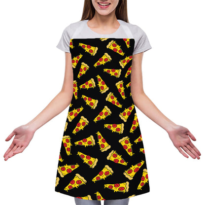 Black Pizza Pattern Print Adjustable Apron